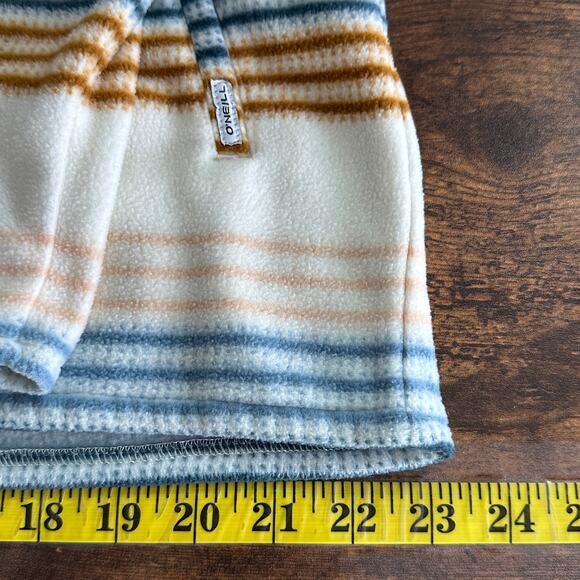 O Neill Polar Fleece Hoodie Jacket XL Cream Striped Half Zip Pocket Gorpcore - Picture 6 of 9